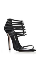 Prabal Gurung Black Lizard Leather Multi Strap Sandals
