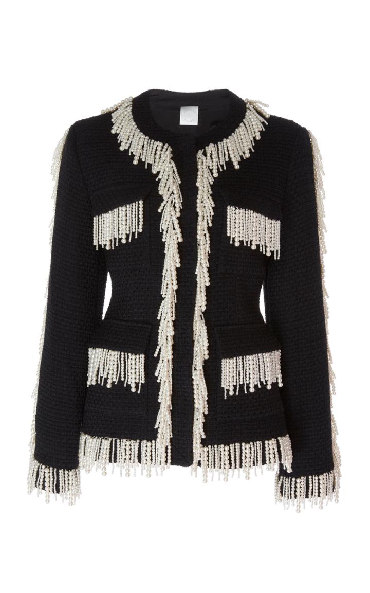 Huishan Zhang Cecile Pearl-fringed Tweed Jacket