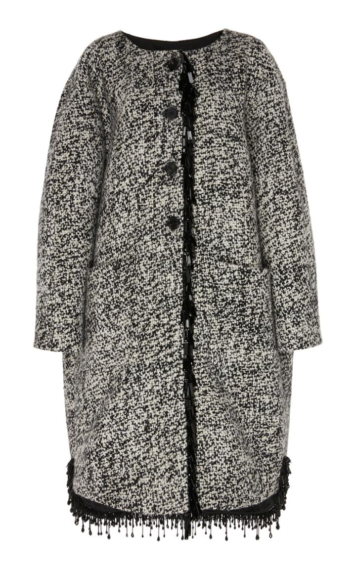 Rochas Beaded Boucle Collarless Coat