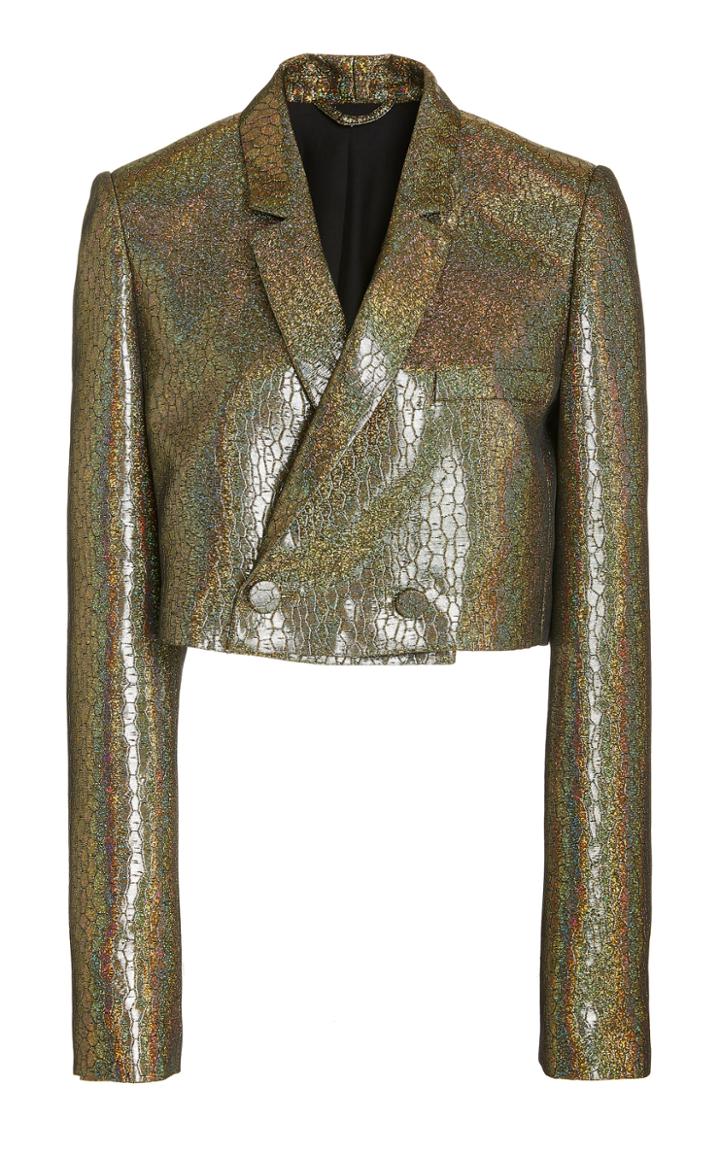 Moda Operandi Sally Lapointe Lurex Croc Jacquard Cropped Blazer