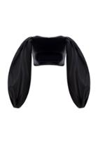 Rasario Puff Sleeve Organza And Velvet Crop Top