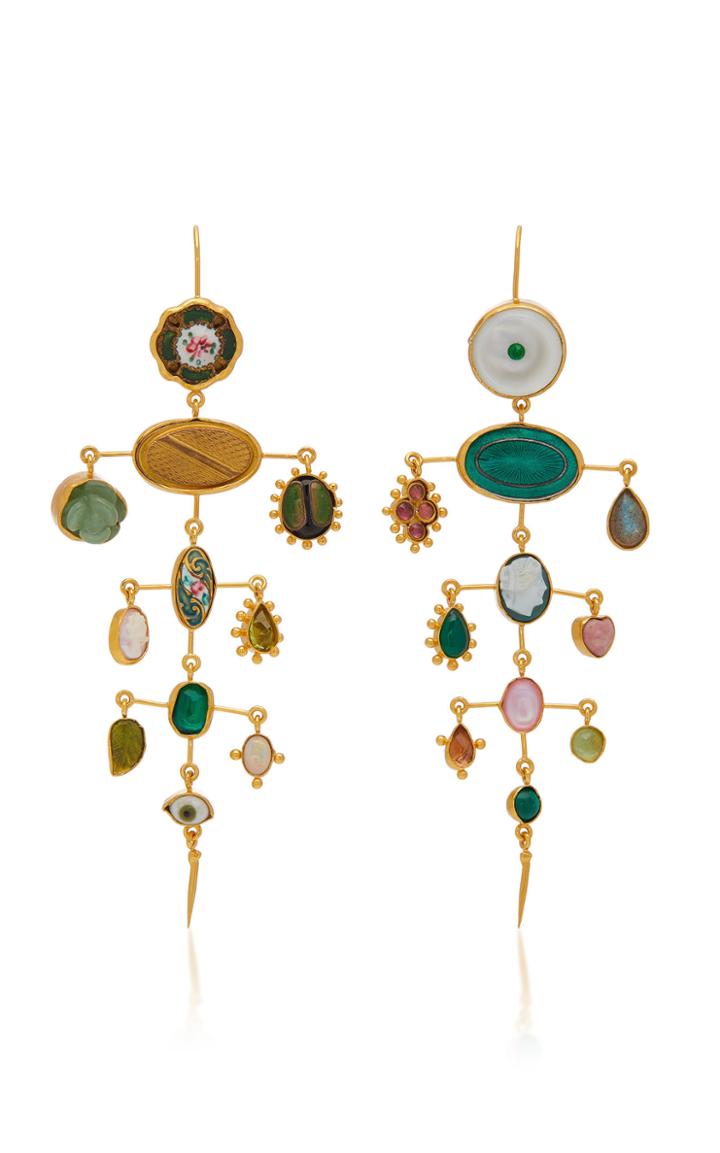 Grainne Morton Balance Victorian Charm Tiered Gold-tone Chandelier Earrings
