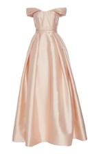 Reem Acra Draped Mikado Ball Gown With Off Shoulder Neckline