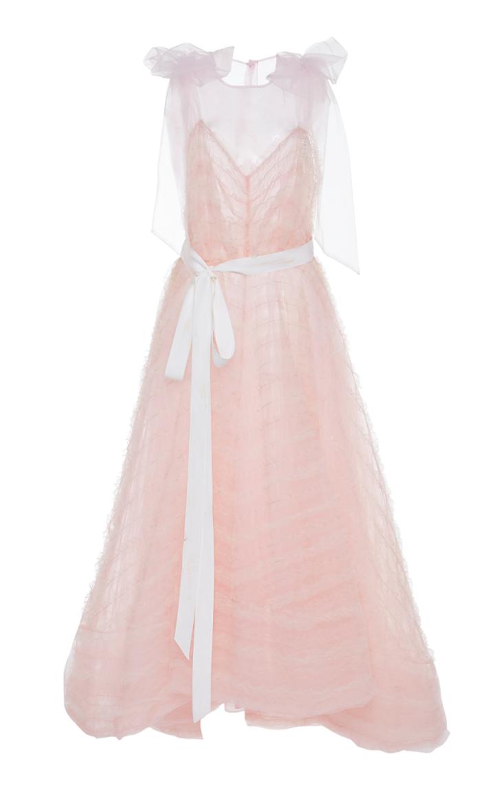 Ryan Lo Sheer Overlay Ruffled Tulle Gown