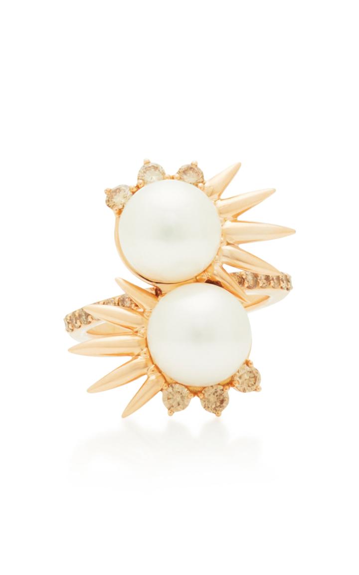 Joana Salazar Double Spike 14k Rose Gold And Pearl Ring