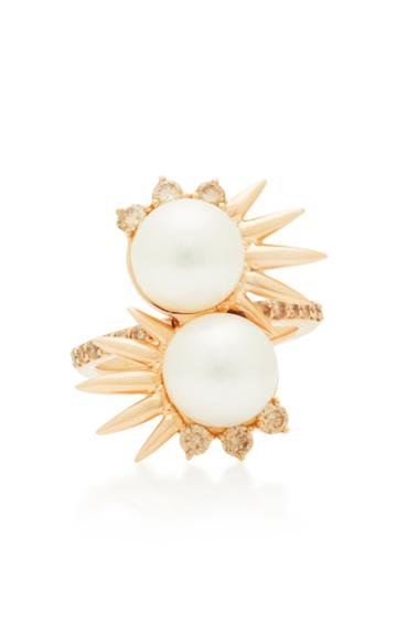Joana Salazar Double Spike 14k Rose Gold And Pearl Ring