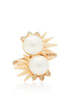 Joana Salazar Double Spike 14k Rose Gold And Pearl Ring