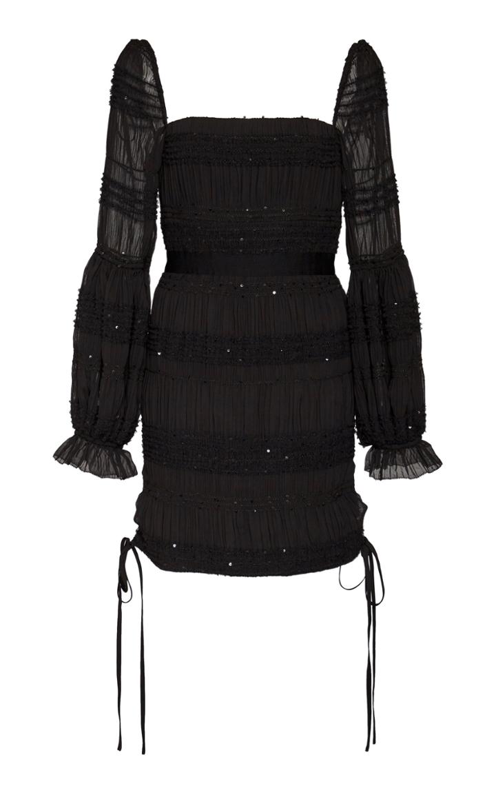 Self Portrait Shirred Chiffon Mini Dress Size: 12