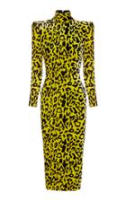 Alex Perry Miles Leopard Printed Velvet Turtleneck Dress
