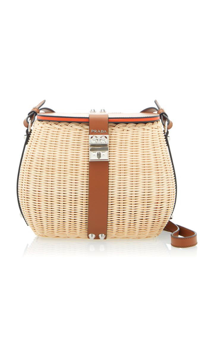 Prada Leather-trimmed Raffia Shoulder Bag