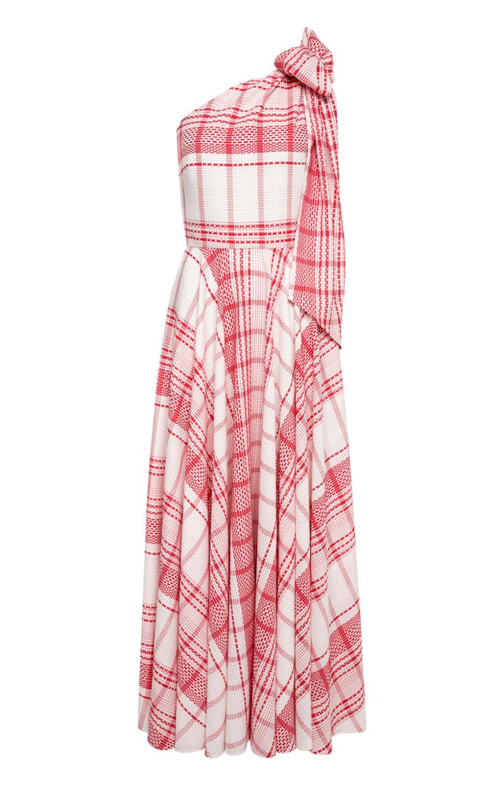 Lilli Jahilo Melody One-shoulder Plaid Gown With Pockets
