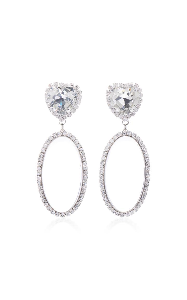 Alessandra Rich Crystal And Plexiglass Heart And Oval Earrings
