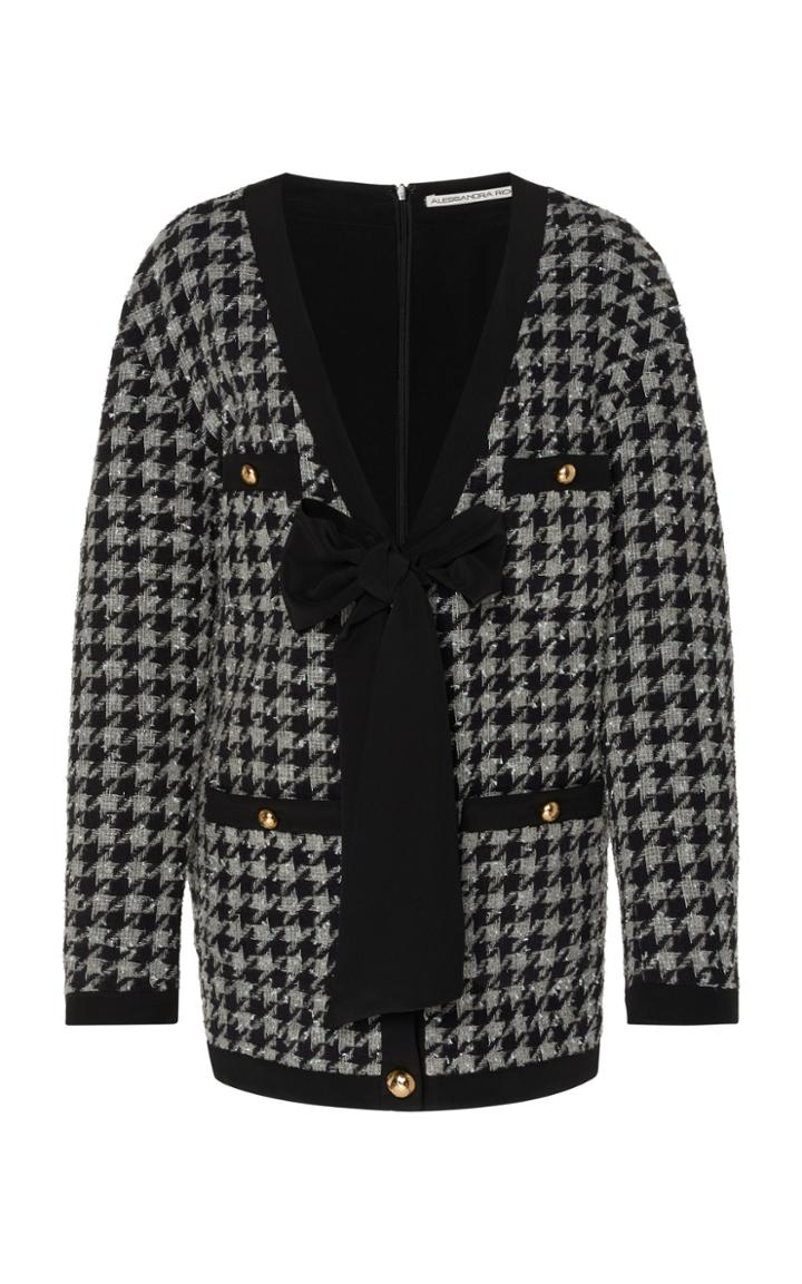 Alessandra Rich Pied De Poule Wool Oversized Cardigan Dress