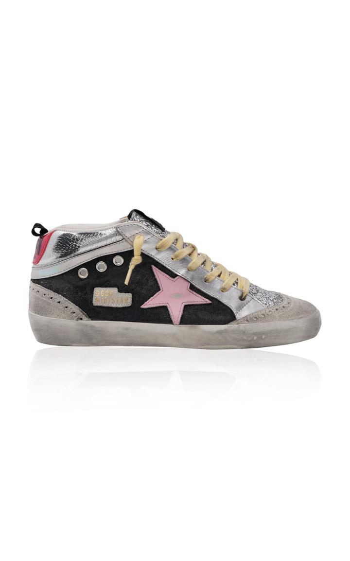 Golden Goose Mid-star Glitter-embellished Leather Wave Sneakers