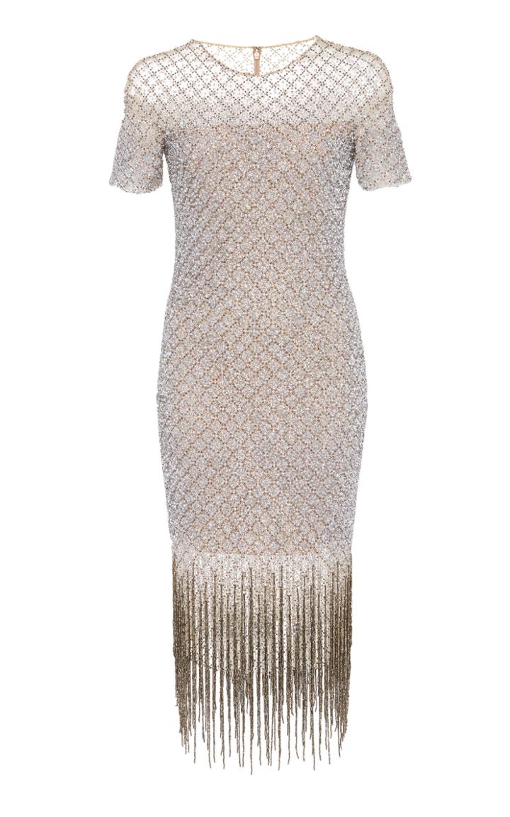Pamella Roland Grid Signature Sequin Dress