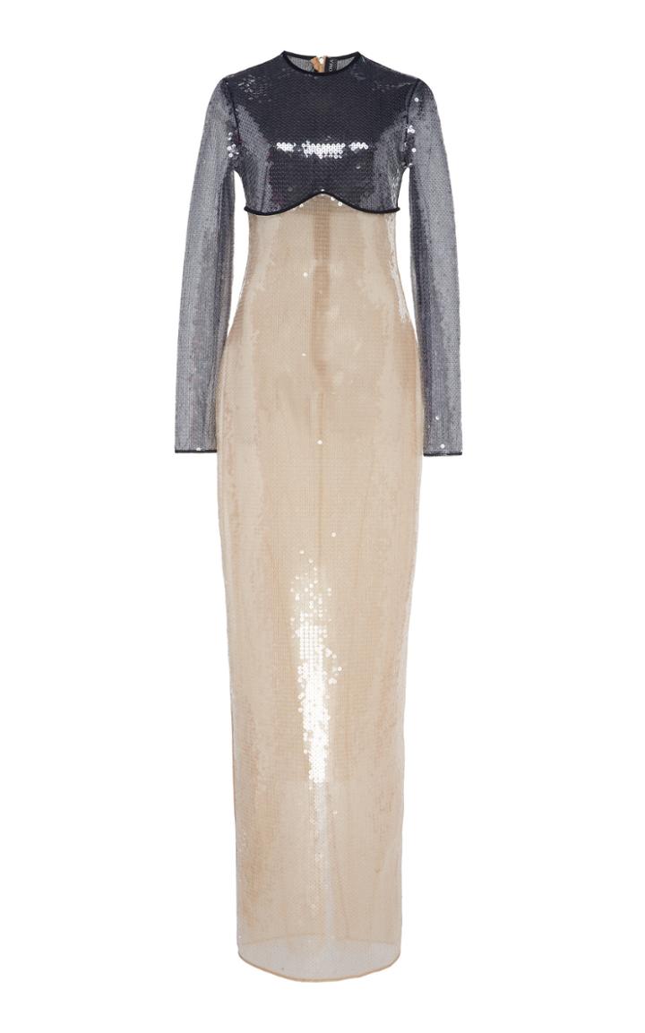 David Koma Sequined Cady Long-sleeve Gown
