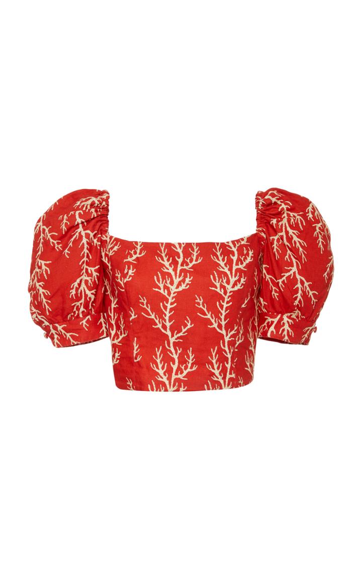 Moda Operandi Agua By Agua Bendita Arrecife Cacao Printed Linen Top