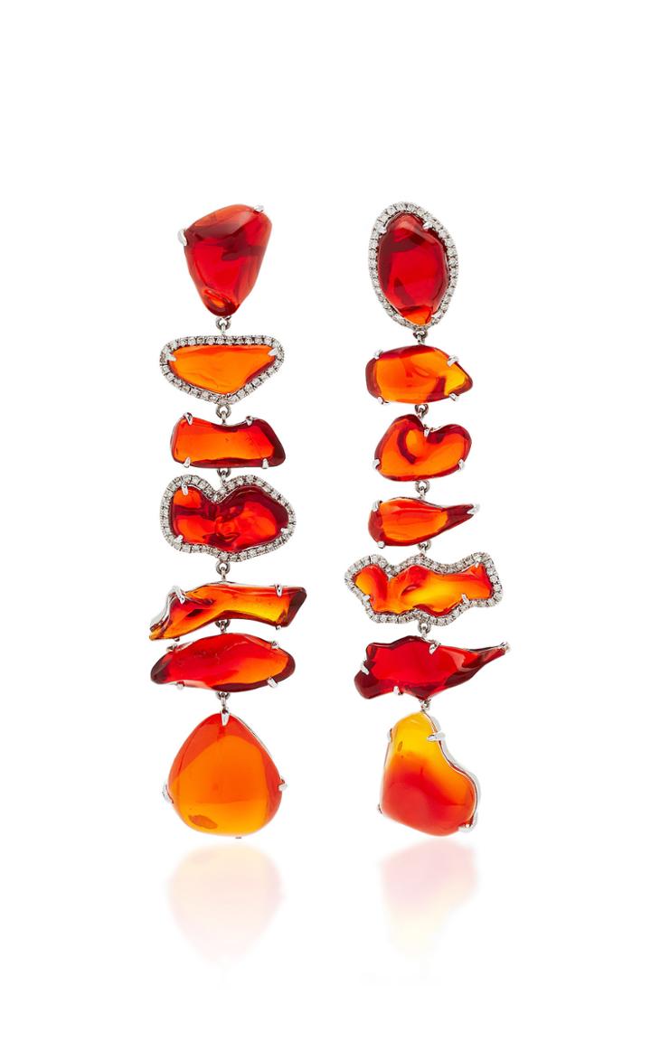 Nina Runsdorf M'o Exclusive One-of-a-kind Fire Opal Long Earrings