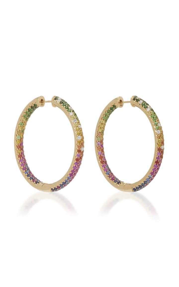 Robinson Pelham Rainbow Disco 14k Gold Multi-stone Hoop Earrings