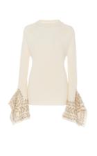 Oscar De La Renta Embellished Rib-knit Silk Sweater
