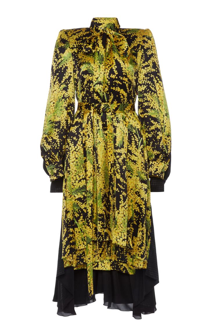 Balenciaga Layered Silk Jacquard Tie-neck Midi Dress