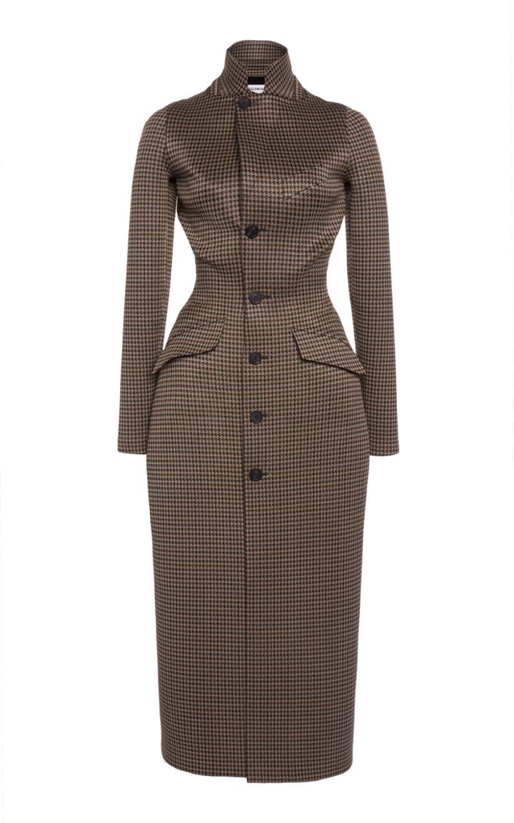 Balenciaga Waist-trainer Houndstooth Checked Jacquard Jersey Coat