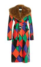 Isa Arfen Faux Fur Harlequin Trenchcoat With Cotton Belt