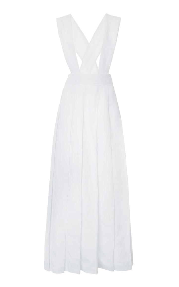 Miu Miu Pleated Linen Pinafore Maxi Dress