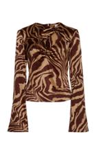 Moda Operandi Ganni Silk Stretch Satin Cutout Long Sleeve Top Size: 32