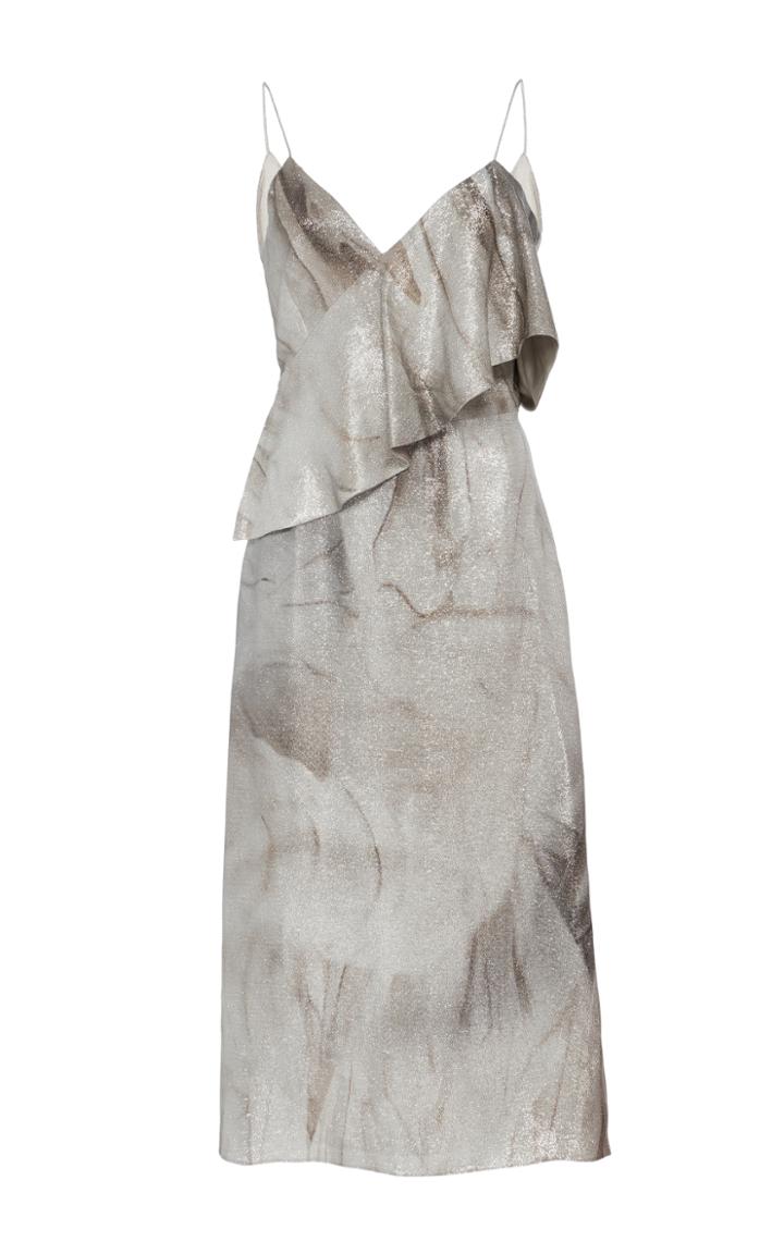 Christian Siriano Metallic Asymmetrical Flounce Dress