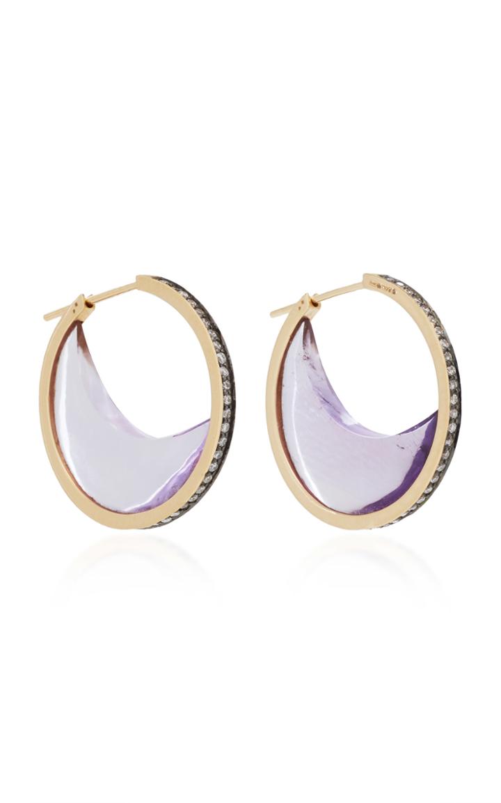Noor Fares Chandra Crescent Earrings In Yellow Gold With Amethyst Crescents & Diamonds