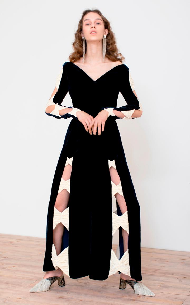 Moda Operandi Sandra Mansour Ferme Les Yeux Bow-cutout Velvet Midi Dress