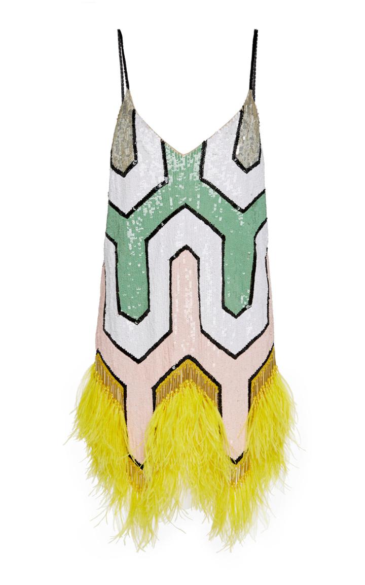 Attico Geometric Pattern Sequined Feather Dress