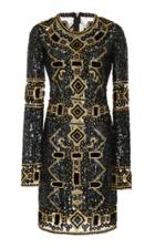Naeem Khan Sequined Tulle Long Sleeve Mini Dress