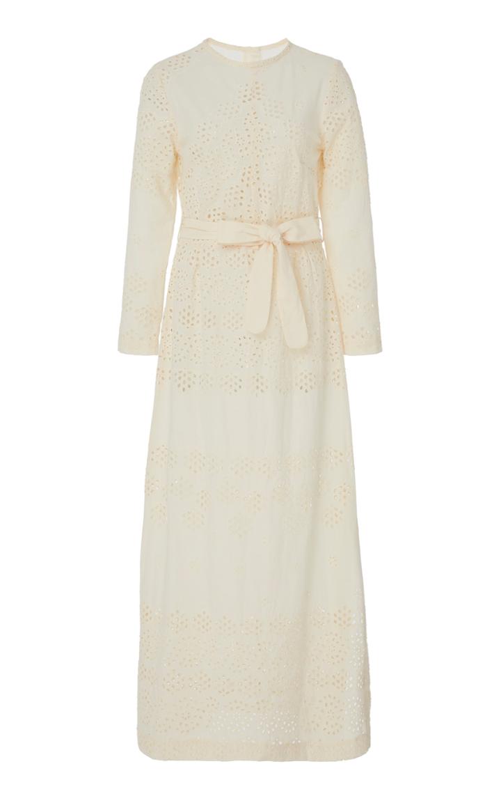 Innika Choo Etta Keet Belted Broderie Anglaise Cotton Midi Dress