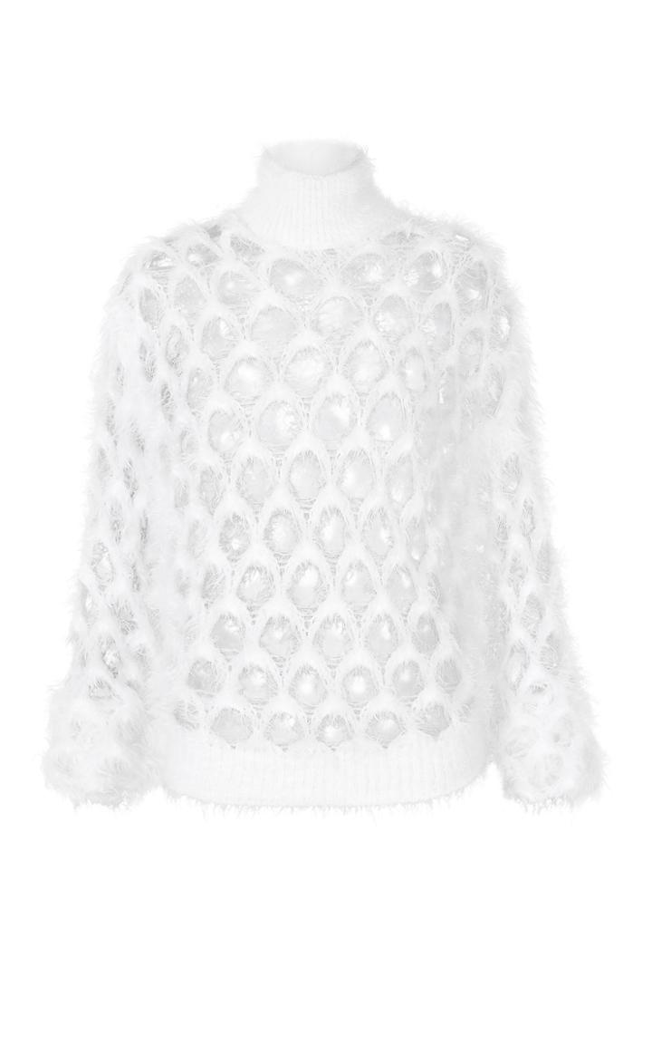 Balmain Fuzzy Mesh Turtleneck Knit Sweater