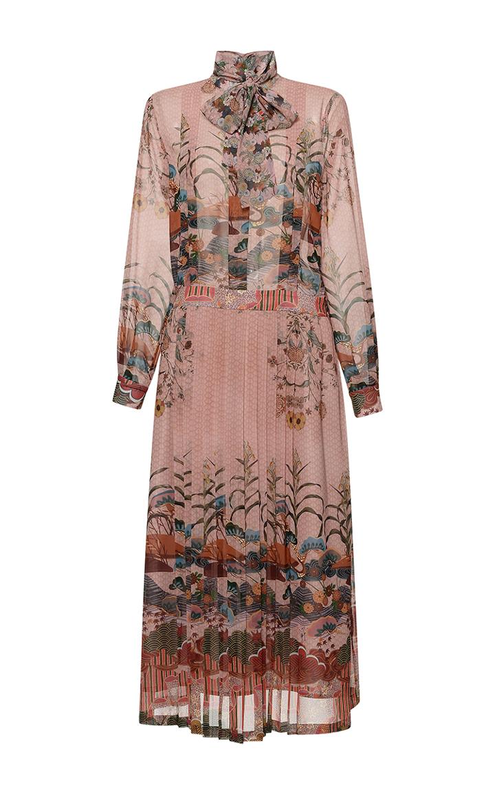 Stella Jean Pacata Bow Neck Pleated Dress