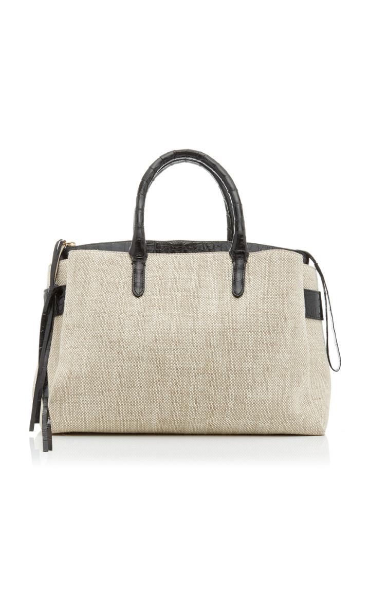 Nancy Gonzalez Cristie Large Crocodile-paneled Linen Bag