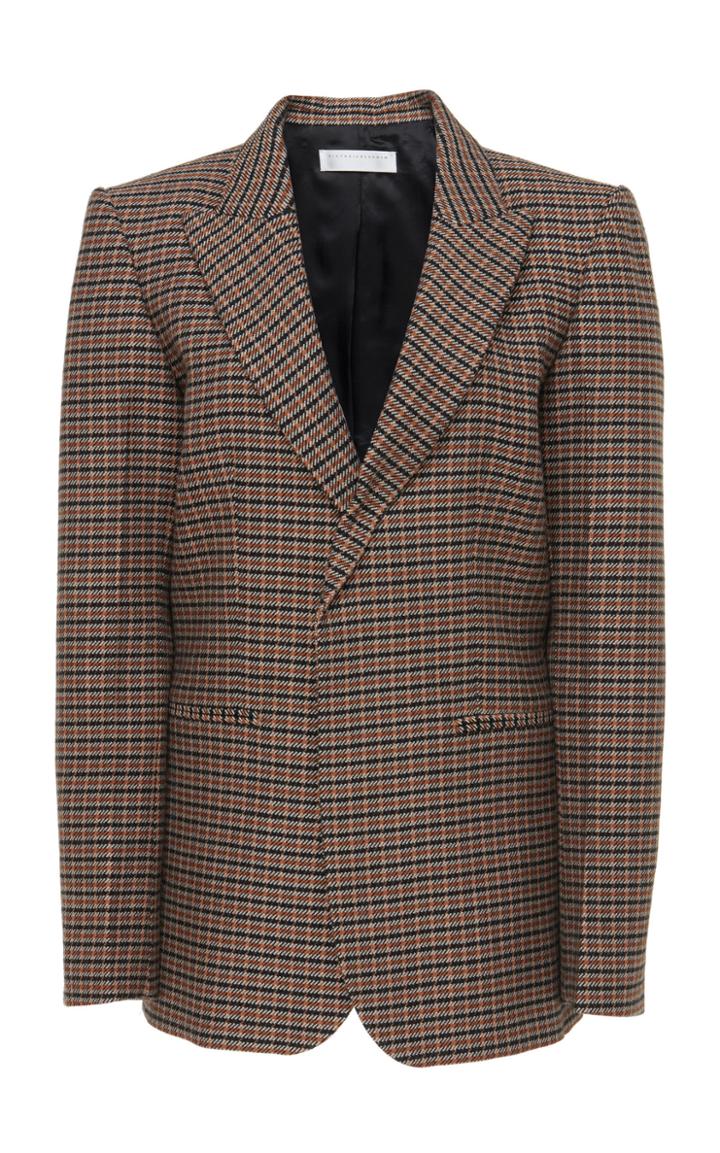 Victoria Beckham Plaid Tweed Wool Peaked Lapel Blazer