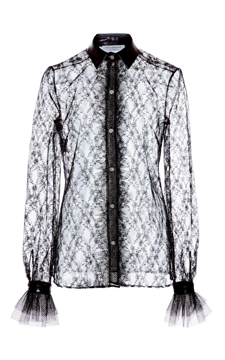 Philosophy Di Lorenzo Serafini Lace Sheer Button Up Blouse