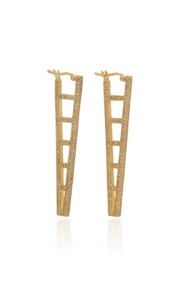 Doryn Wallach Long Ladder Diamond Hoops Earrings