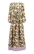 La Doublej Pemberly Feather-embellished Satin Maxi Dress