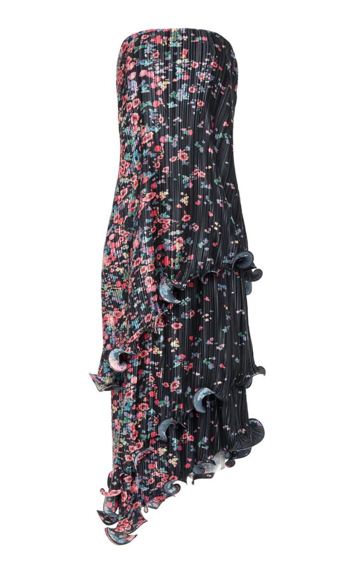 Givenchy Strapless Floral-print Pliss-crepe Midi Dress