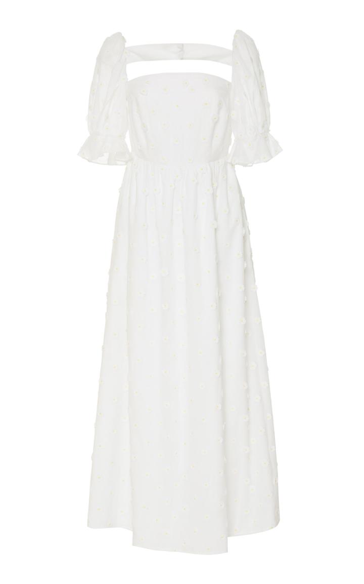 Markarian Marge Cotton Floral Applique Empire Dress With Puff Sleeve