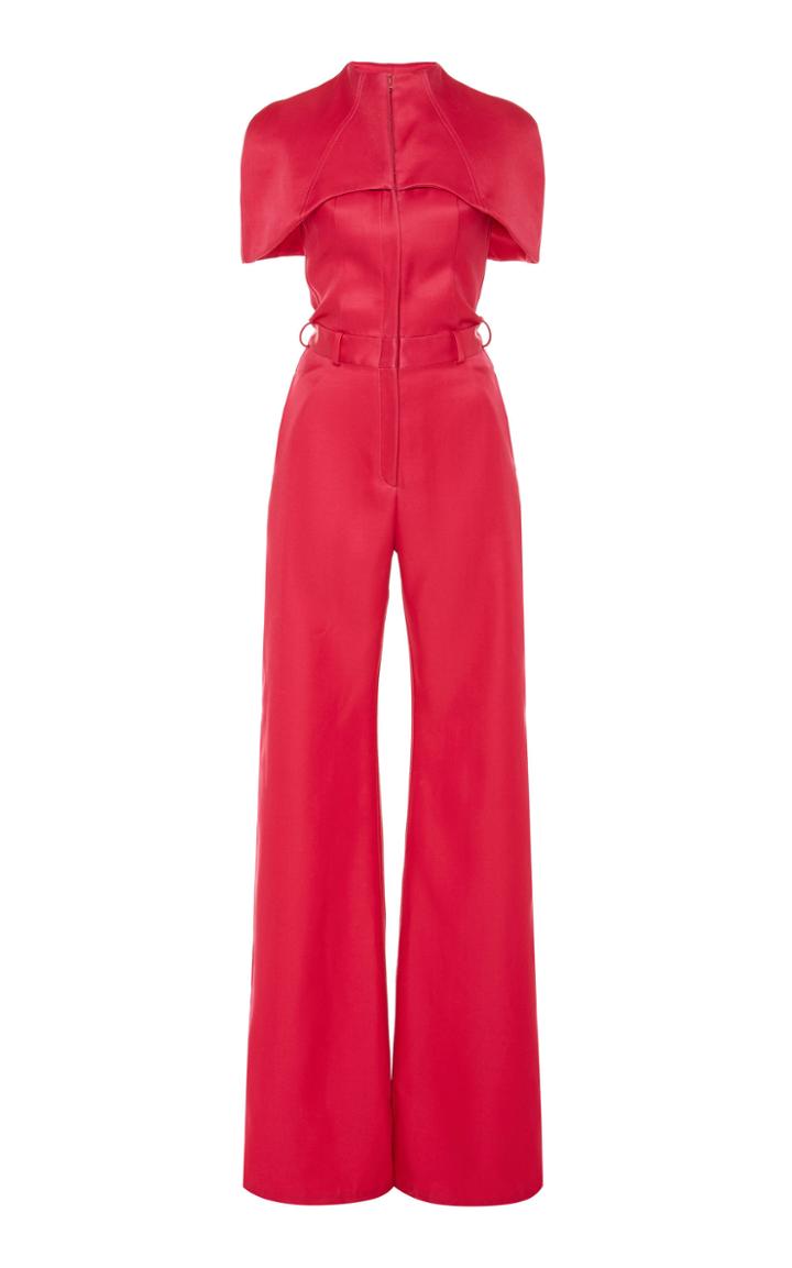 Brandon Maxwell Cape-effect Silk And Wool-blend Wide-leg Jumpsuit