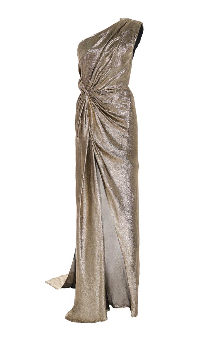 Monique Lhuillier Draped One Shoulder Gown With Slit