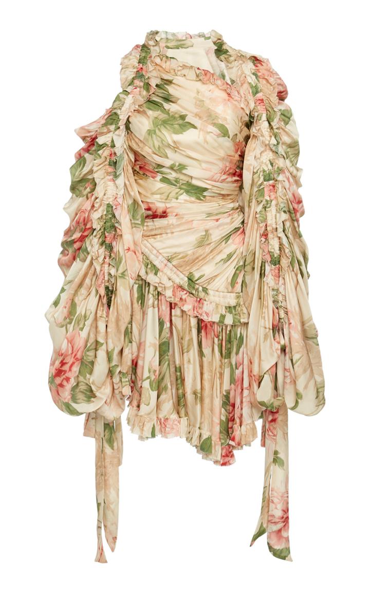 Zimmermann Ruched Floral-print Silk-chiffon Mini Dress
