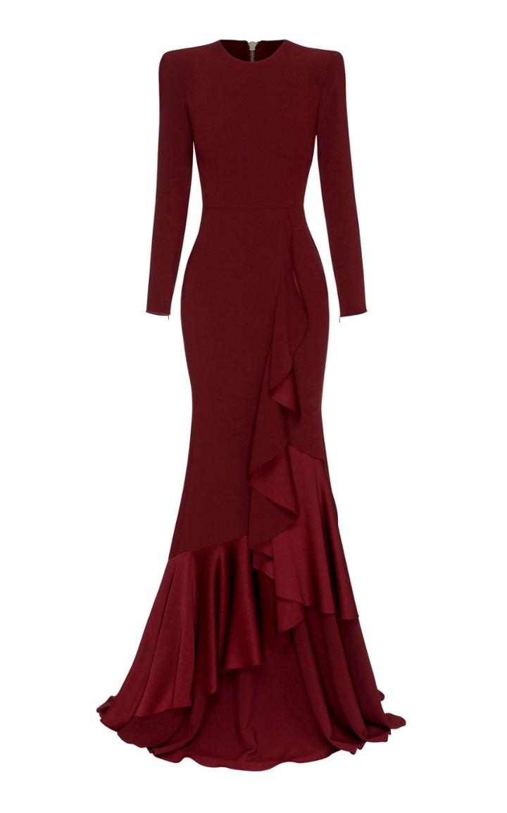 Alex Perry Dane Satin Ruffle Fishtail Gown