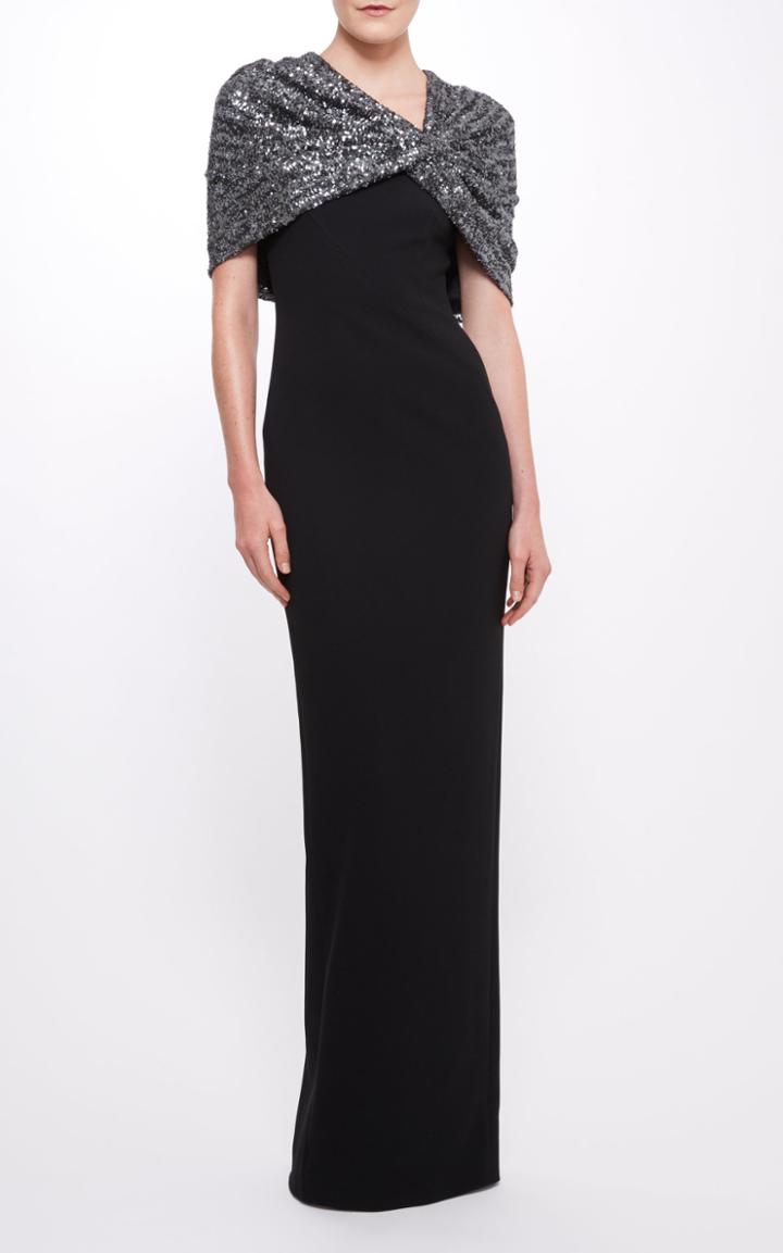 Moda Operandi Pamella Roland Stretch Crepe Gown With Sequin Cape