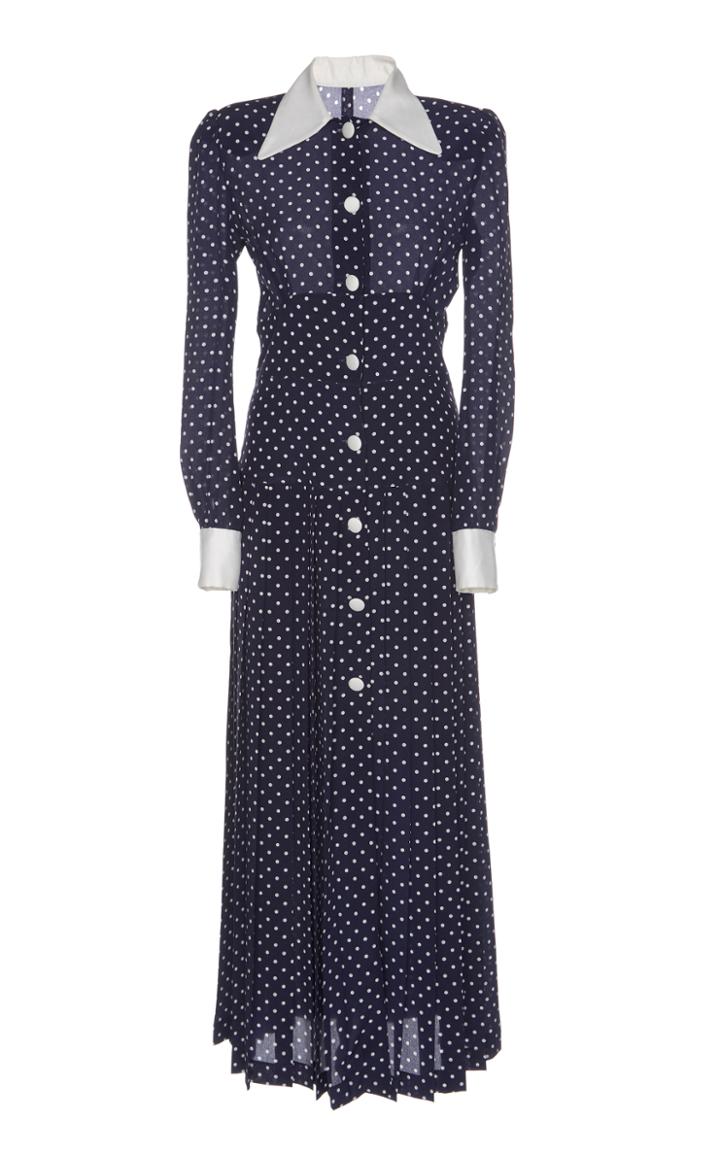 Alessandra Rich Polka Dot Pleated Dress